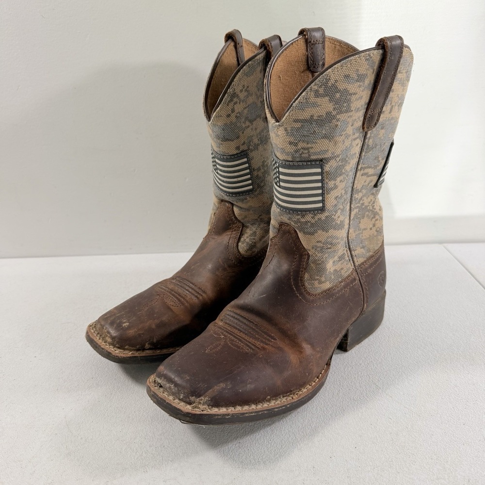 Ariat Youth Patriot Camo Flag Western Leather Boots Size 1 10027279 READ DESCRIP